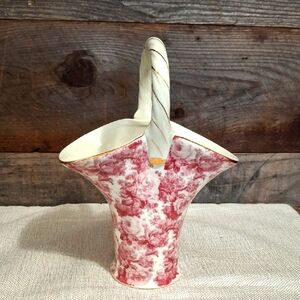 Formalities by Baum Bros Basket Vase Elegant Pink Floral Ceramic Vintage